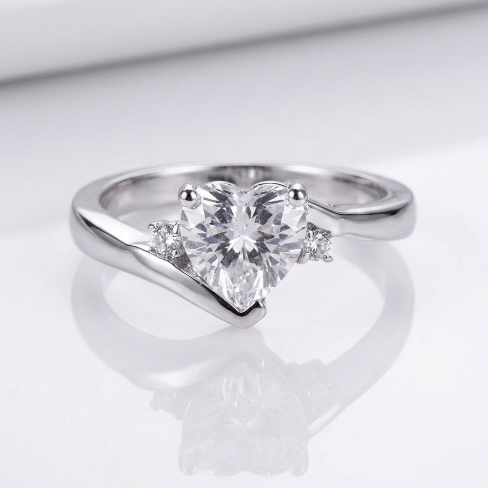Heart Zirconia Silver Bypass Ring