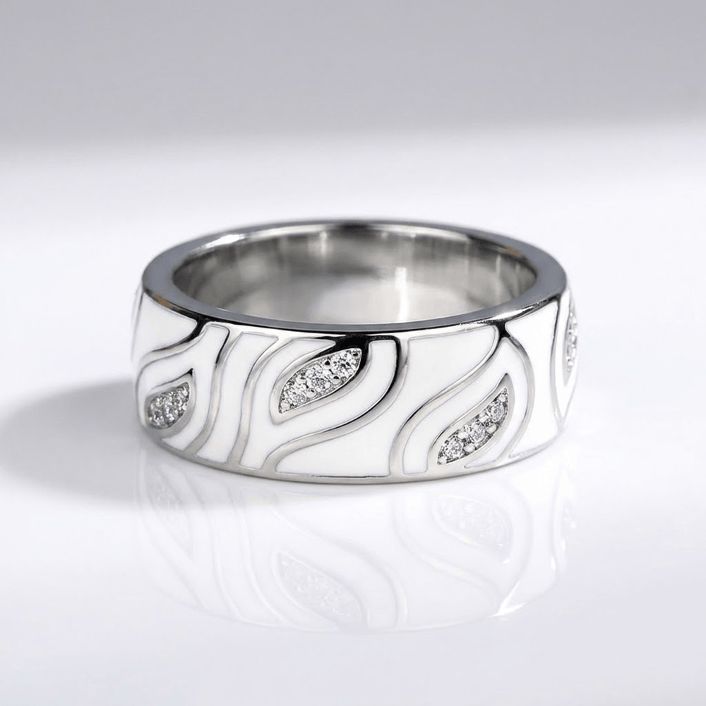 Silver Leaf Zirconia Band Ring
