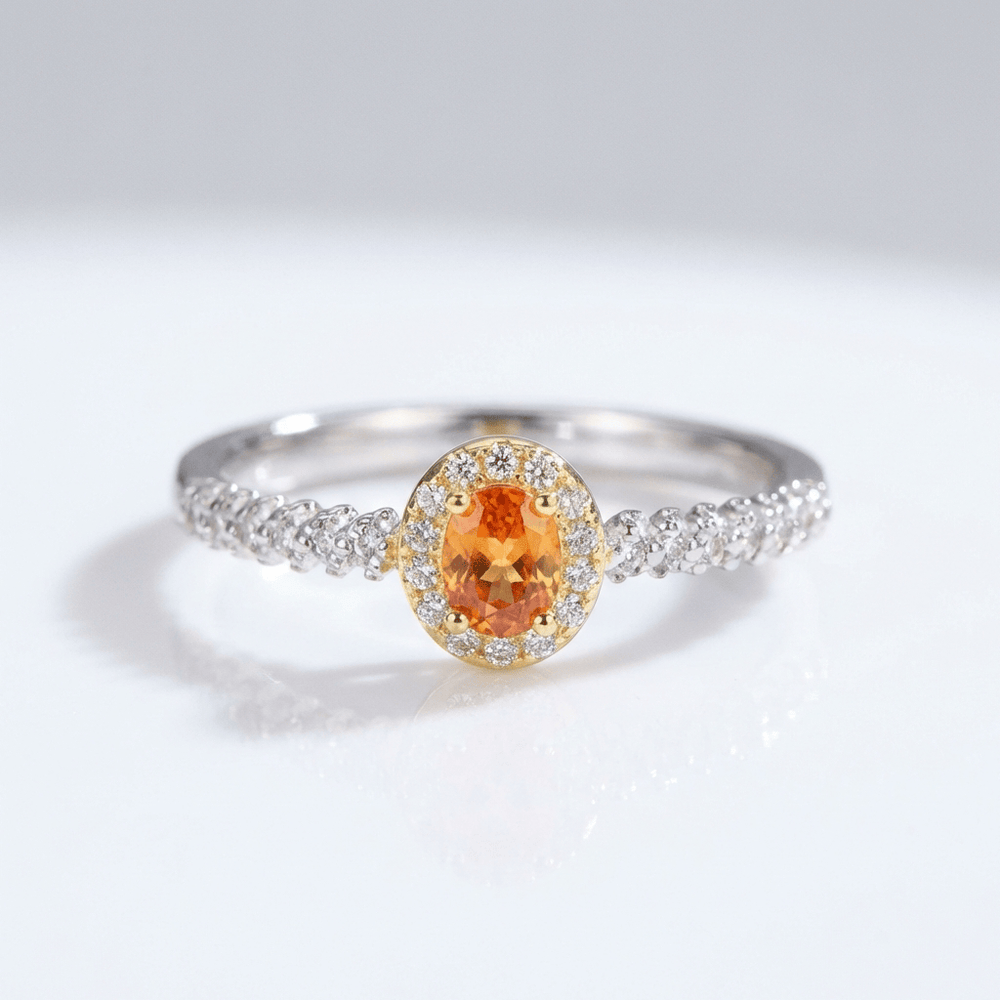 Silver Orange Topaz Halo Ring - (Adjustable)