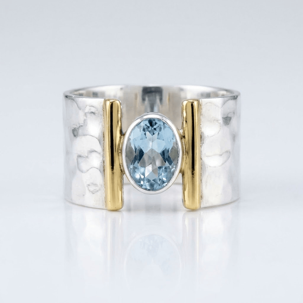 Silver Gold Topaz Modern Ring
