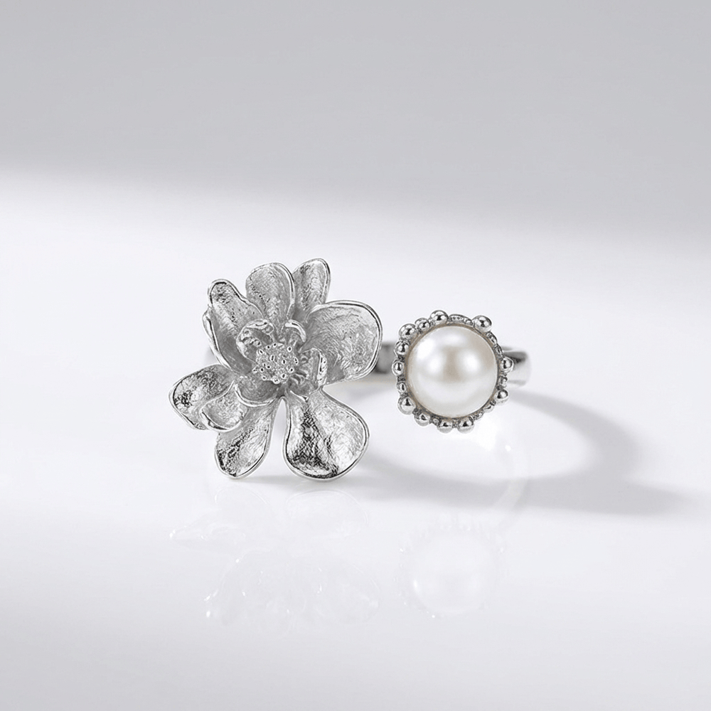 Silver Pearl Beaded Ring