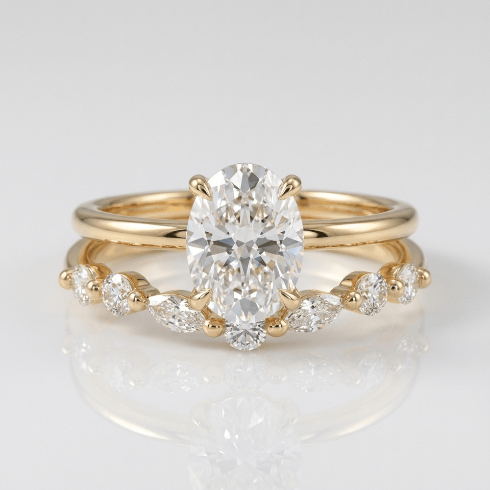 Gold Oval Diamond Marquise Band Set