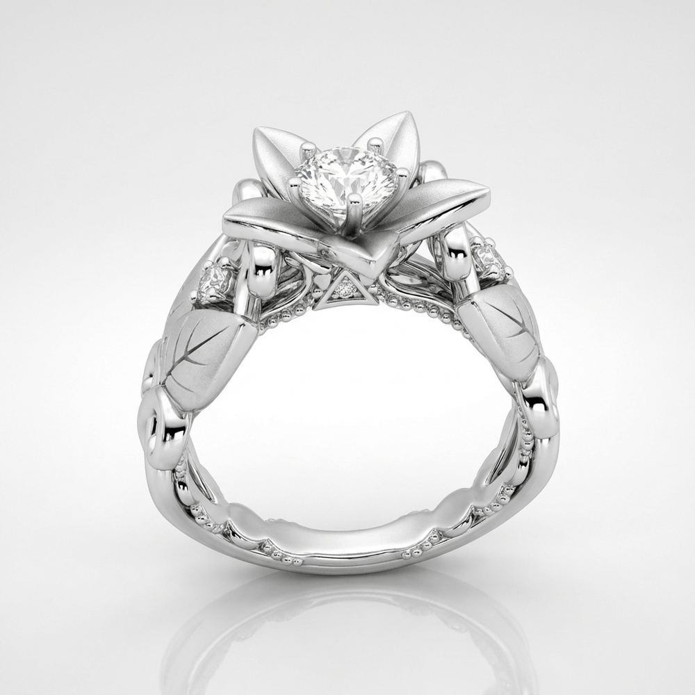 Silver Zirconia Petal Crown Ring