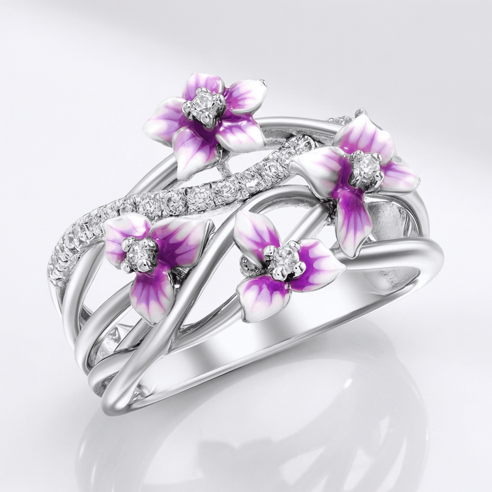 Silver Purple Blossom Garden Ring