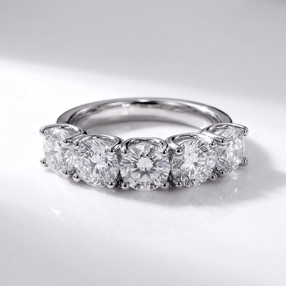 Silver Five Diamond Round Ring