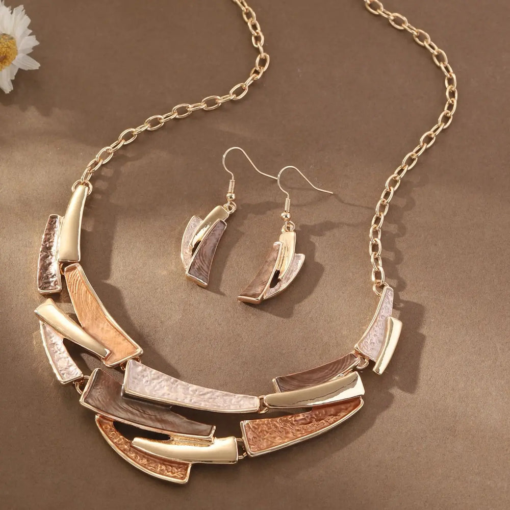 Geometric Enamel Necklace with Earrings