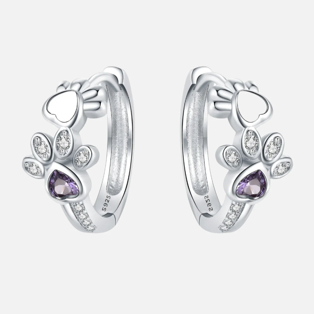 Paw Huggie Earrings in 925 Sterling Silver β With Zirconia and Heart Gem