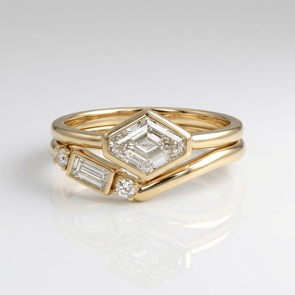 Geometric Diamond Gold Ring Set