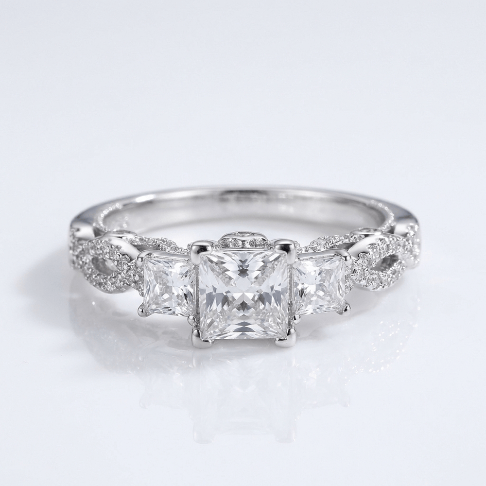 Three Stone Zirconia Silver Twist Ring