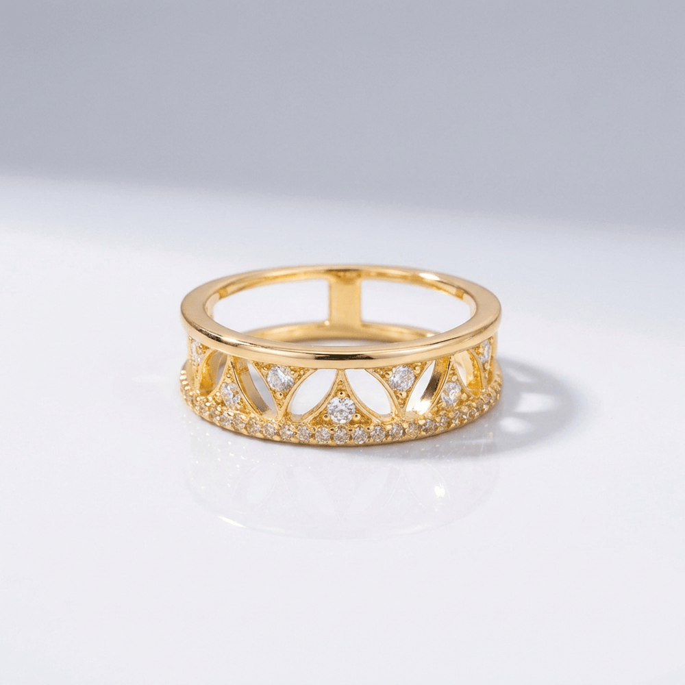 Crystal Crown Gold Band Ring - (Adjustable)