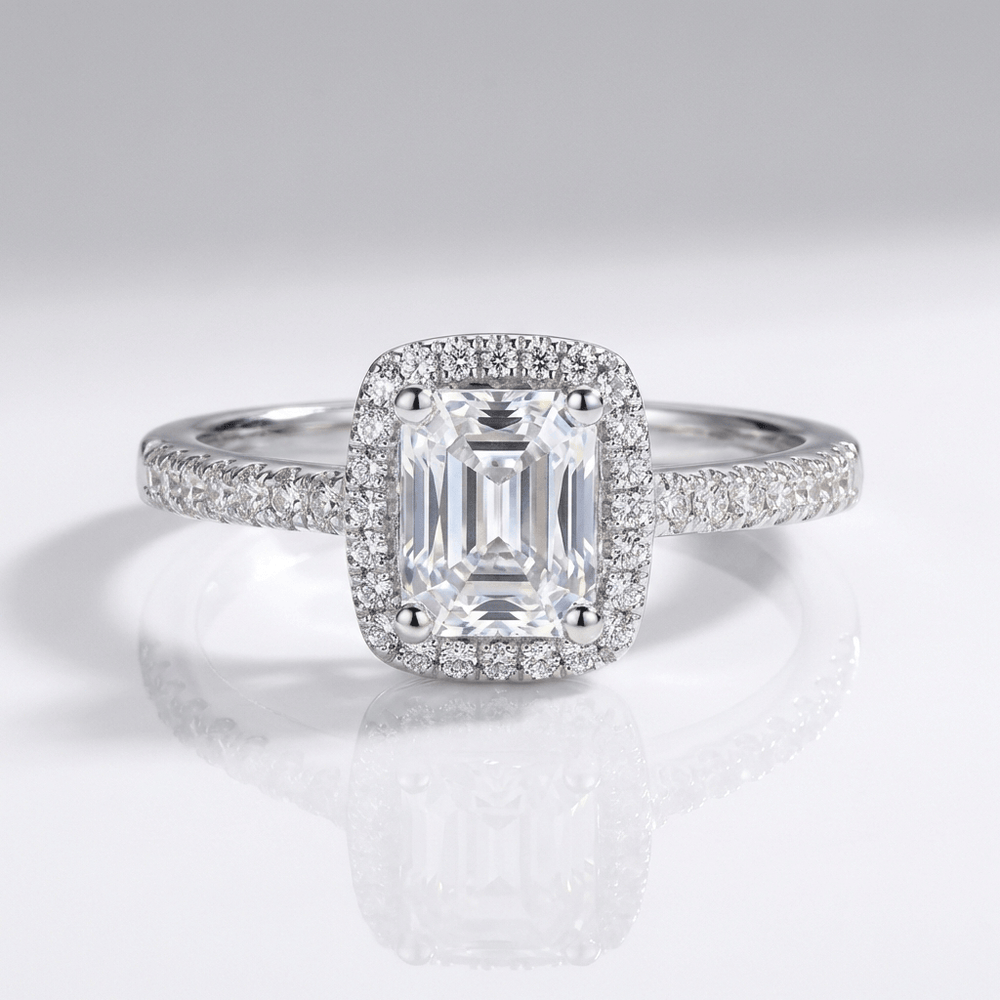Emerald Cut Zirconia Silver Halo Ring