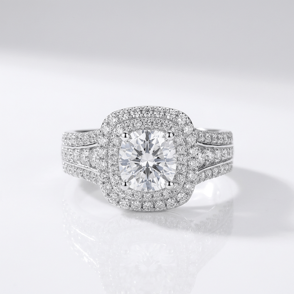 Silver Round Diamond Halo Ring