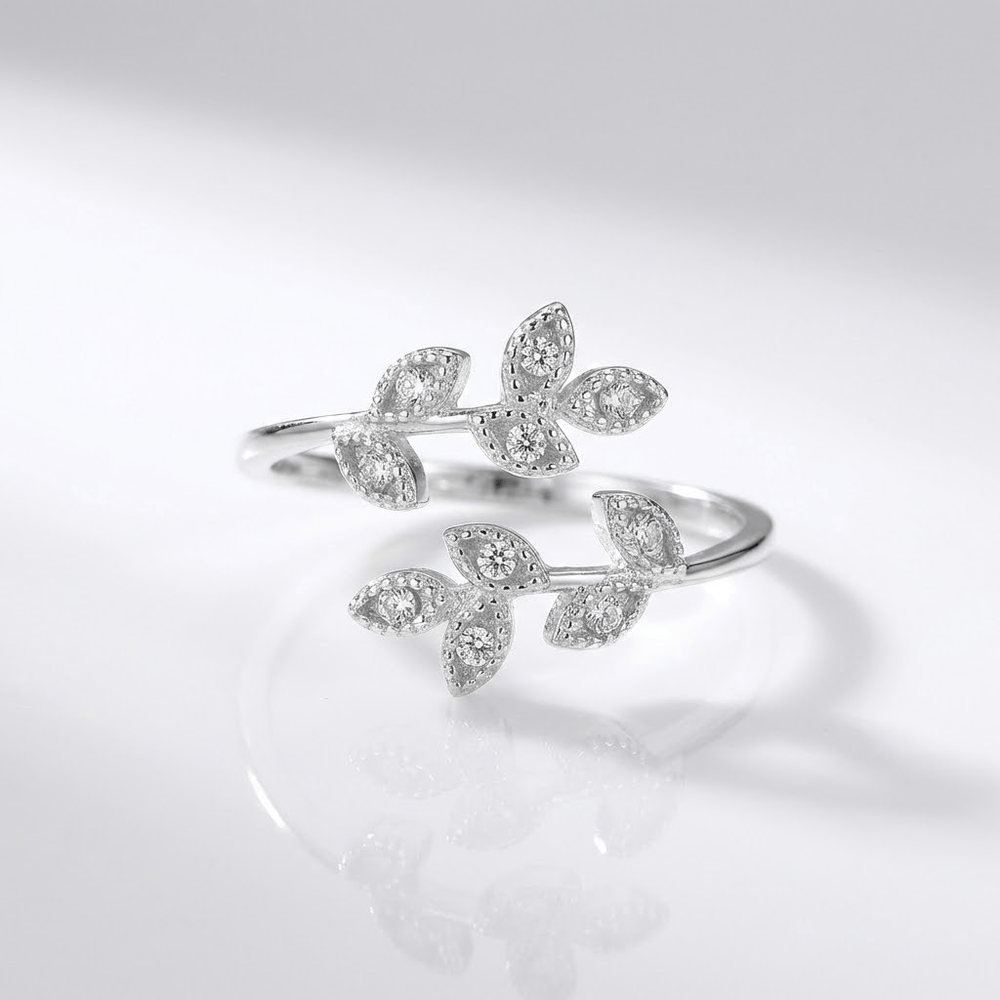 Silver Zirconia Leaf Wrap - (Adjustable)