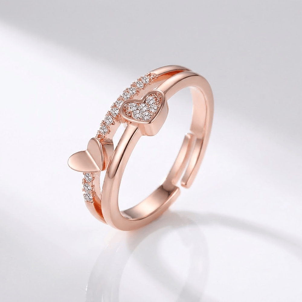 Rose Gold Heart Zirconia - (Adjustable)