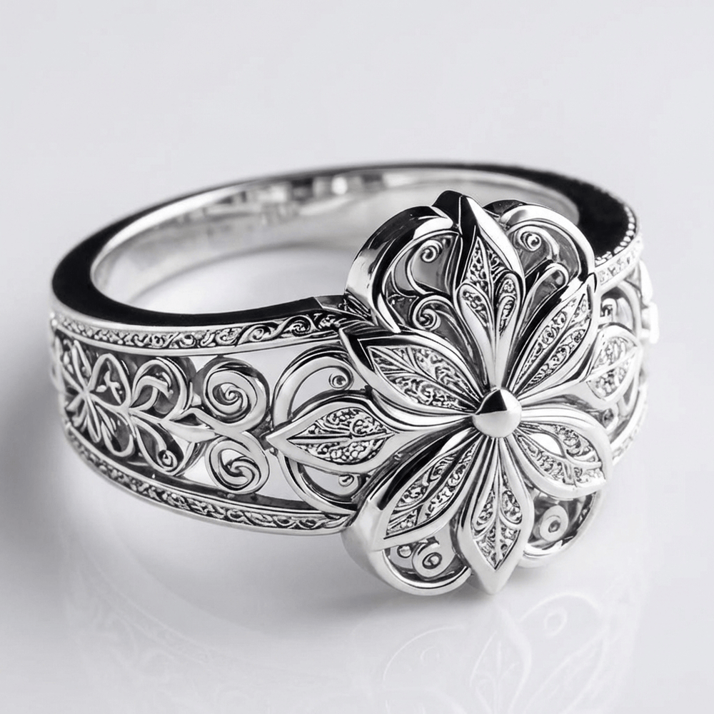 Silver Flower Zirconia Ring