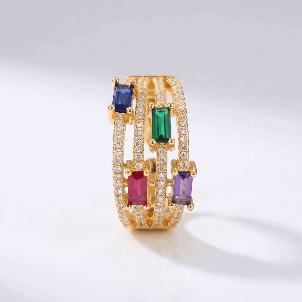 Gold Colorful Gemstone Ring - (Adjustable)
