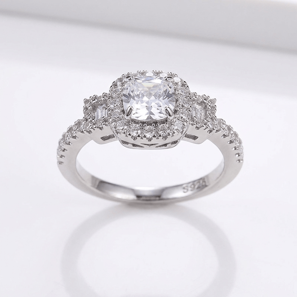 Silver Cushion Diamond Halo Ring