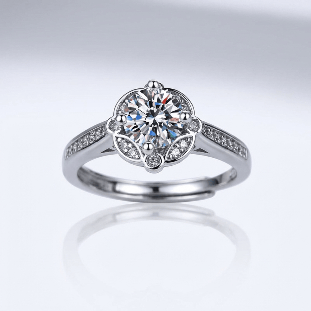 Silver Diamond Bloom Ring - (Adjustable)