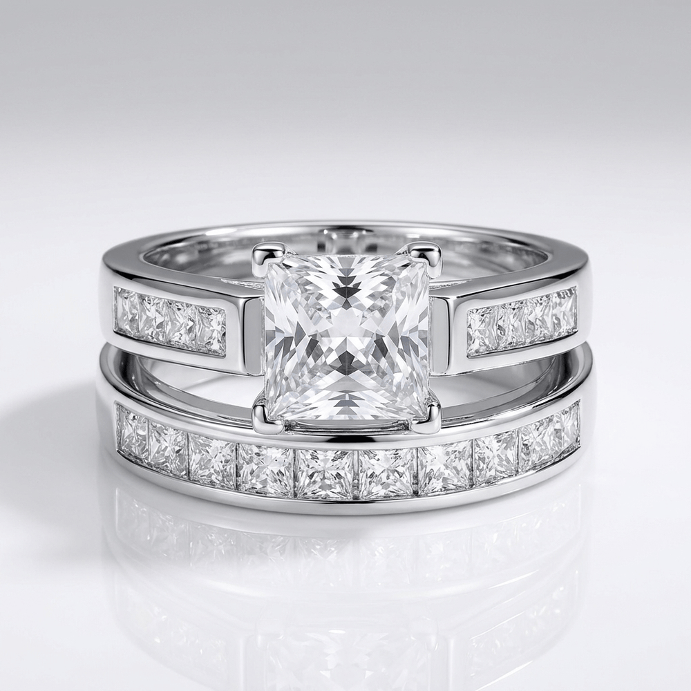 Silver Square Zirconia Halo Ring