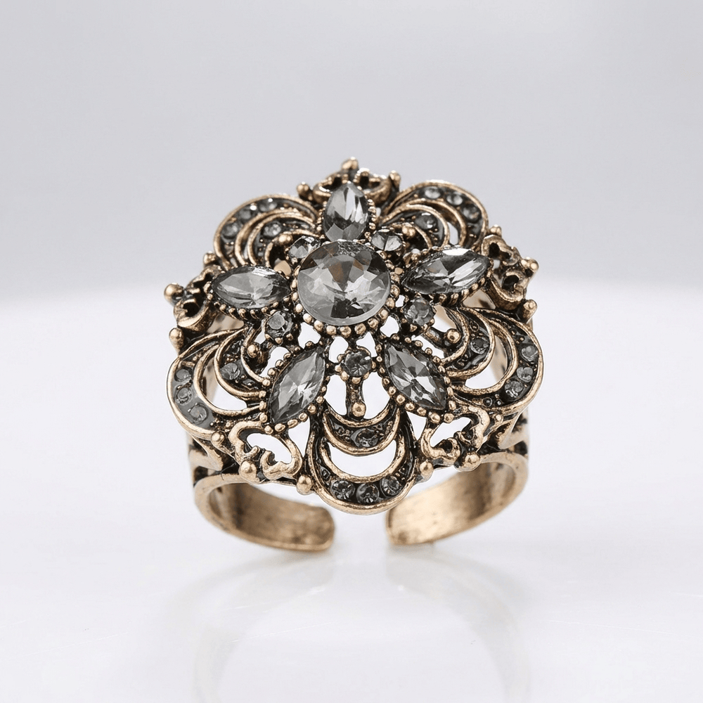 Silver Diamond Flower Burst Ring