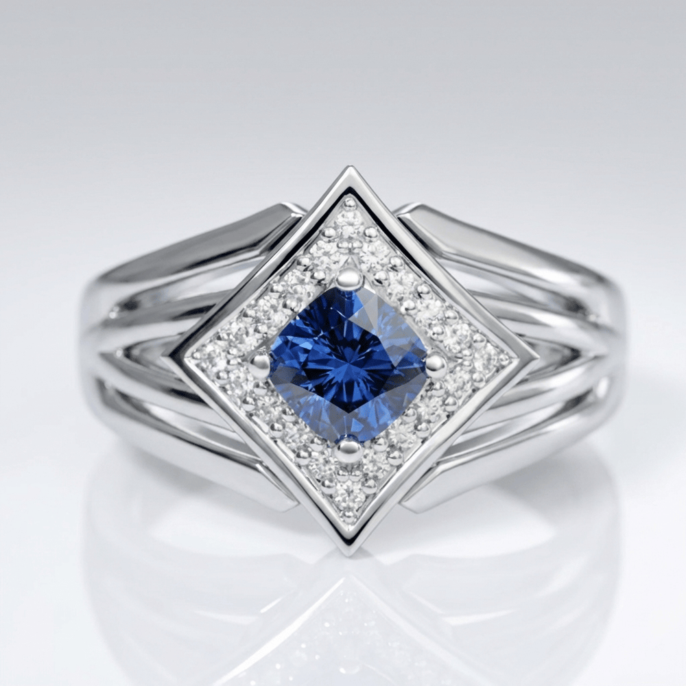 Silver Sapphire Star Ring