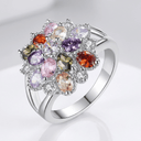 Silver Rainbow Gemstone Burst Ring