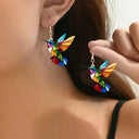 Acrylic Hummingbird Dangle Earrings – Bright 2D Bird Design