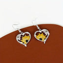 Vintage Boho Sunflower & Bee Heart Dangle Earrings
