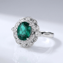 Vintage Emerald Silver Floral Ring - (Adjustable)